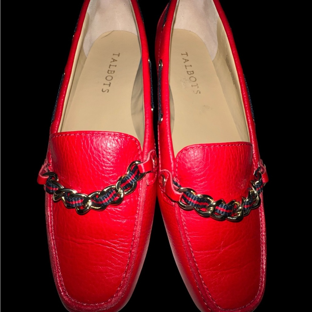 Talbots Bold‎ Red Leather Slip-Ons with Chain Detail